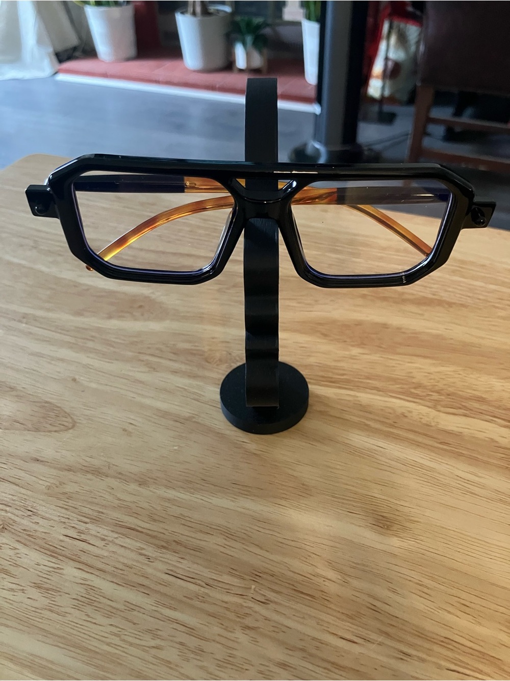 Geometric Black Frame Glasses with Amber Accents with Clear Lenses